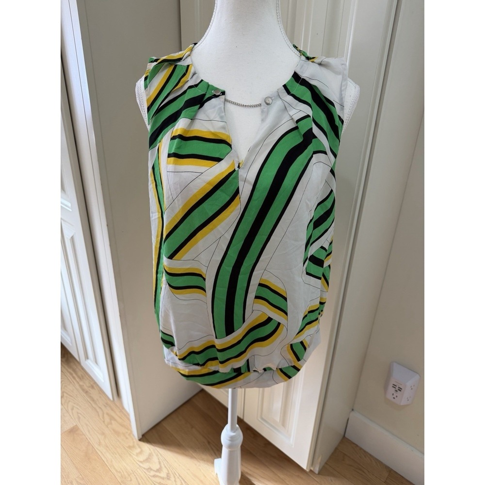 Womens NY&Co 7th Avenue Striped Sleeveless Blouse Green Yellow Medium EUC